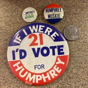 3 Humphrey for President Campaign Buttons (2 Humphrey-Muskie 1968)